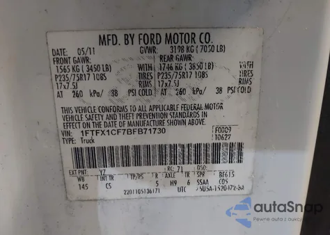 2011 Ford F-150 Xl from USA, damaged, VIN 1FTFX1CF7BFB71730